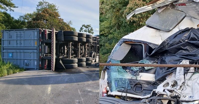 Vídeo - Grave acidente entre carreta e caminhão mata motorista na SC-108