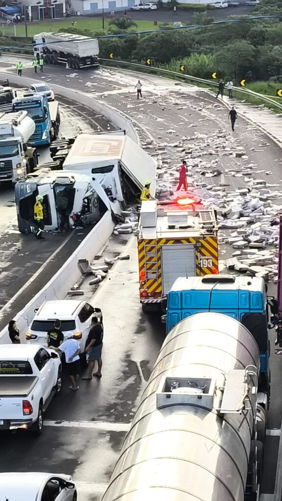 VÍDEO: Carreta com carne congelada tomba e carga é saqueada no Oeste de SC