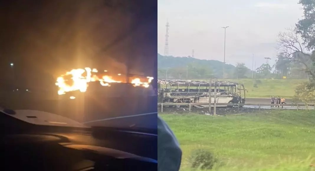 VÍDEO – Ônibus da equipe Joinville Natação é destruído por incêndio na BR-101